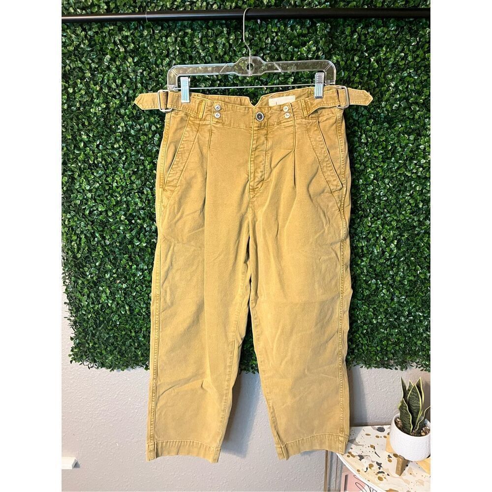 Anthropologie Pants Womens 28 Tan Khaki Cropped Buckle Waist Casual Bottoms